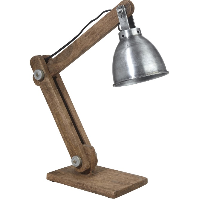Drewniana lampa biurkowa Ashby srebrna